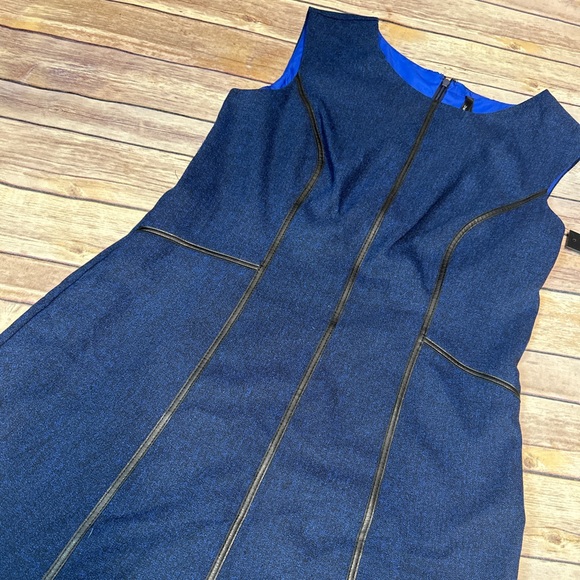 Andrew Mark black faux leather piping detail sheath dress Herringbone blue - Picture 2 of 7